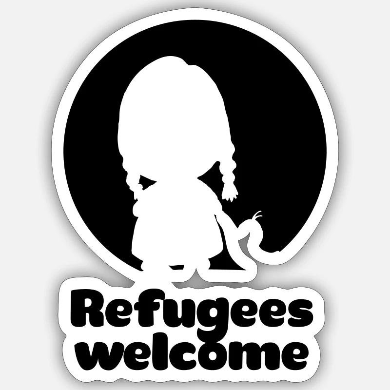 Refugees welcome - Sticker taille S (10 x 10 cm) - blanc mat