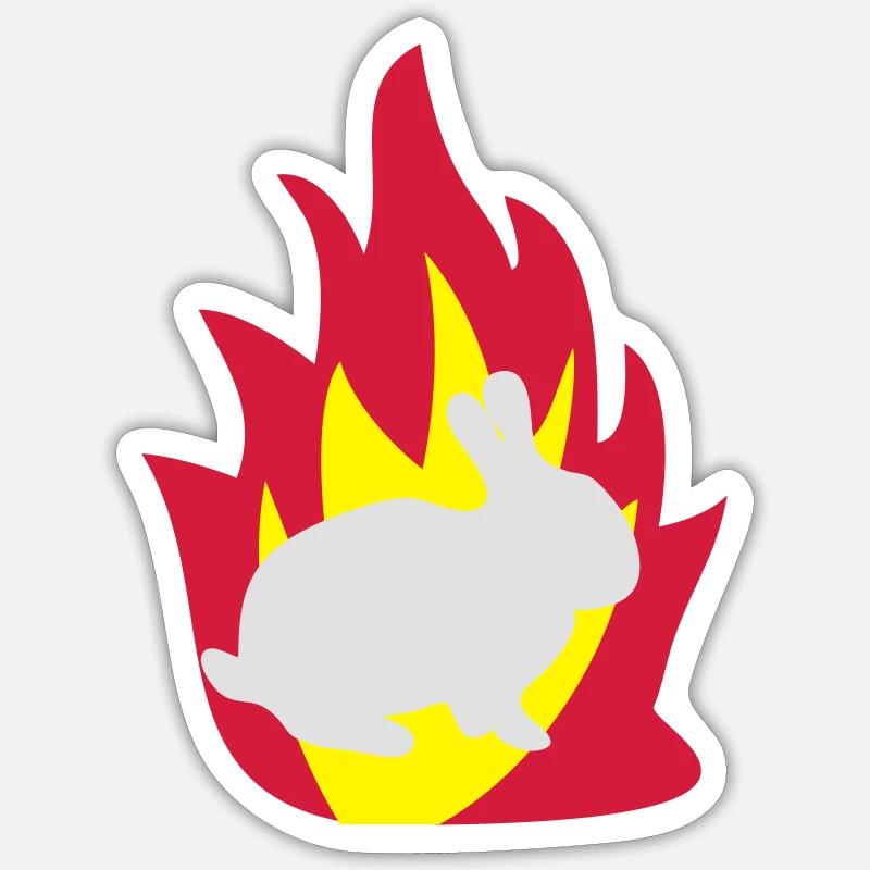 Lapin dans le feu - Sticker taille S (10 x 10 cm) - blanc mat