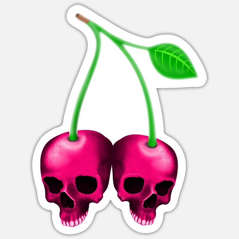 Crâne Cherry Pink - Sticker taille S (10 x 10 cm) - blanc mat