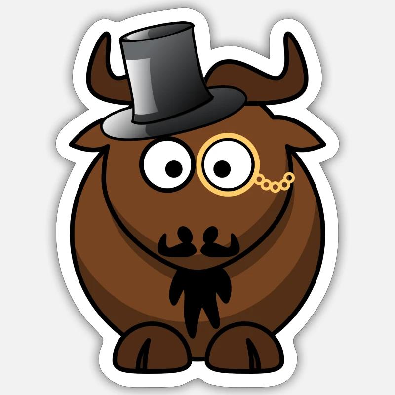 Caricature de buffle avec monocle - Sticker taille S (10 x 10 cm) - blanc mat