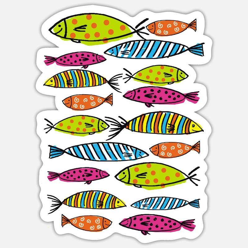 panca di pesce multicolore - Sticker formato S (10 x 10 cm) - bianco opaco