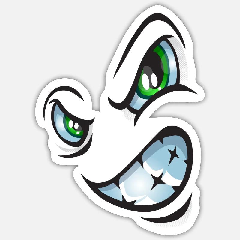 Visage de bande dessinée en colère - Sticker taille S (10 x 10 cm) - blanc mat