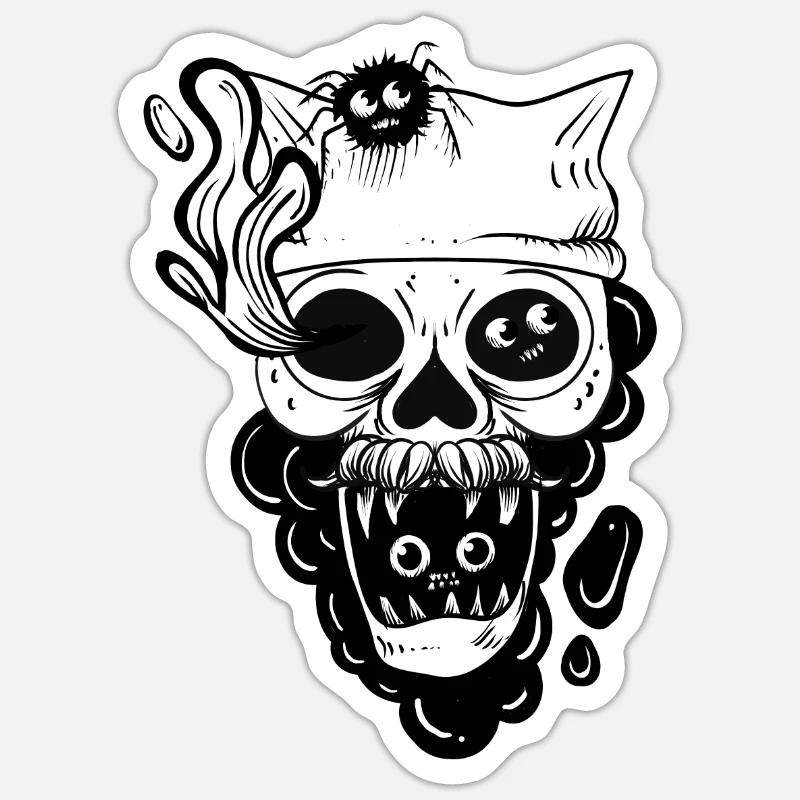 crâne et araignée - Sticker taille S (10 x 10 cm) - blanc mat