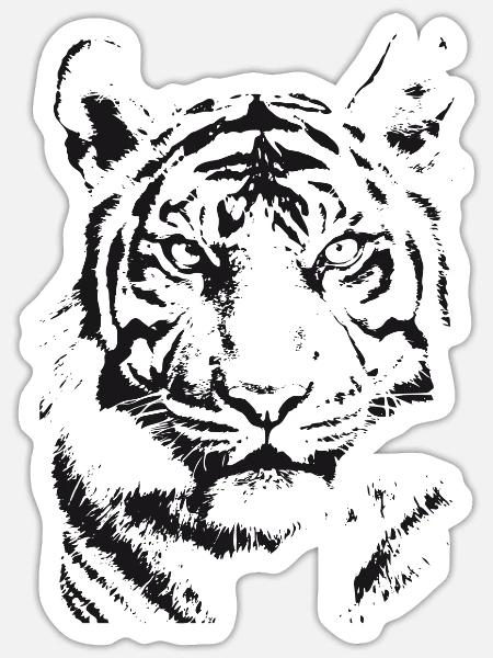 Schwarzer Tiger - Illustration - Sticker Größe S (10 x 10 cm) - Mattweiß
