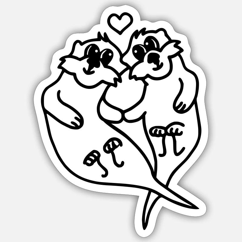 Loutre amoureuse - Sticker taille S (10 x 10 cm) - blanc mat