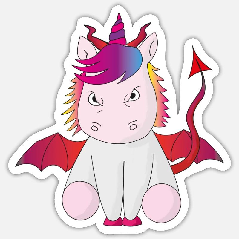 Teufelshorn das Einhorn böse Geschenkidee witzig - Sticker Größe S (10 x 10 cm) - Mattweiß