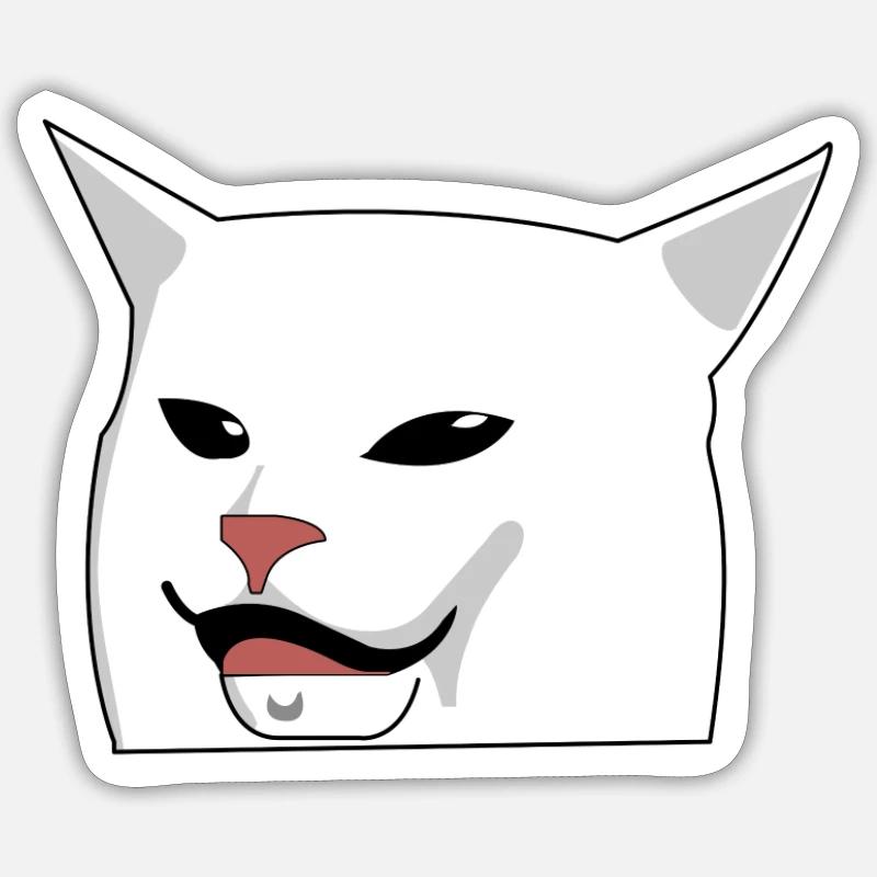 Chat memes à la table - Sticker taille S (10 x 10 cm) - blanc mat