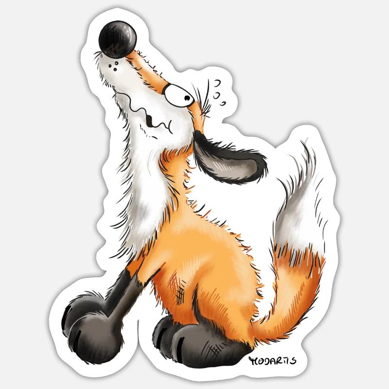 Renard comique - Sticker taille S (10 x 10 cm) - blanc mat