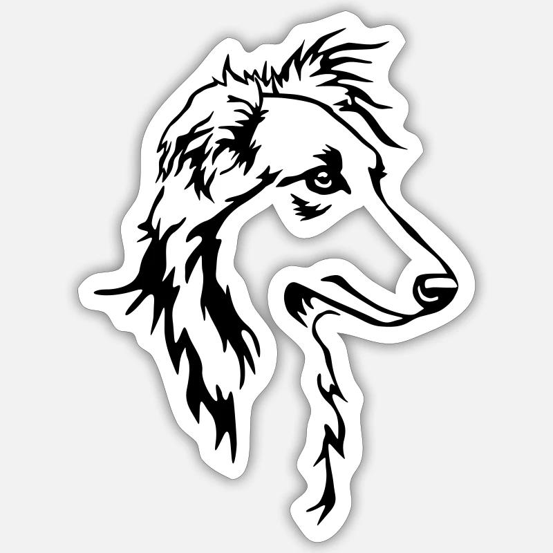 Tête de whippet cheveux longs - Sticker taille S (10 x 10 cm) - blanc mat