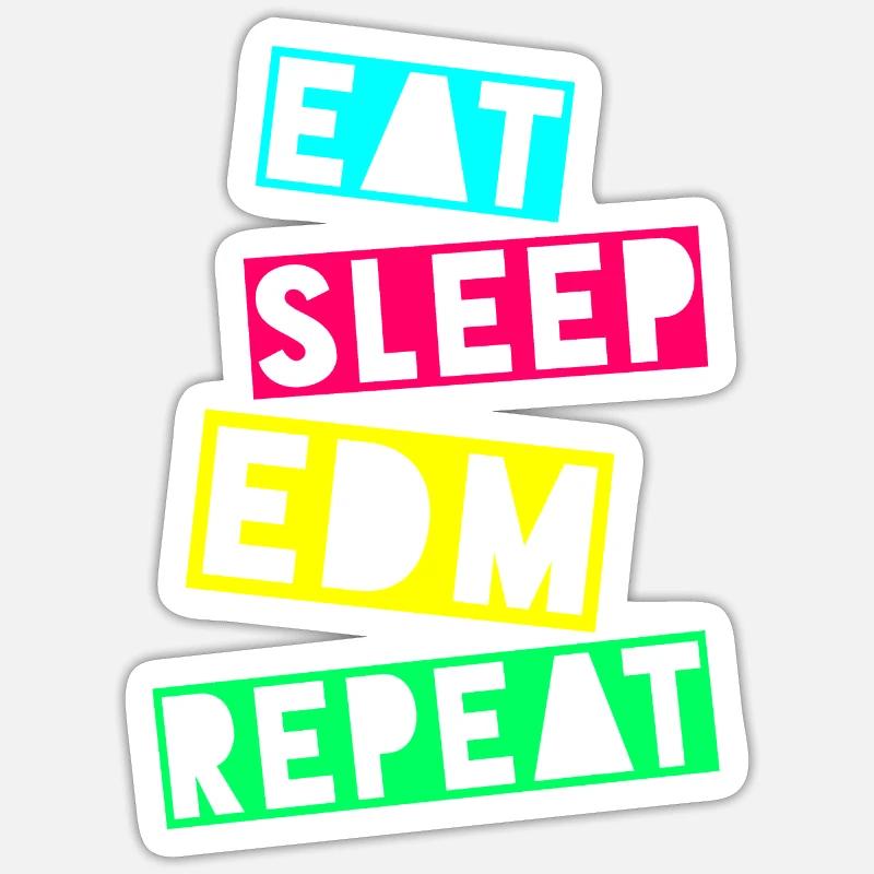 EAT SLEEP EDM REPEAT - Sticker taille S (10 x 10 cm) - blanc mat