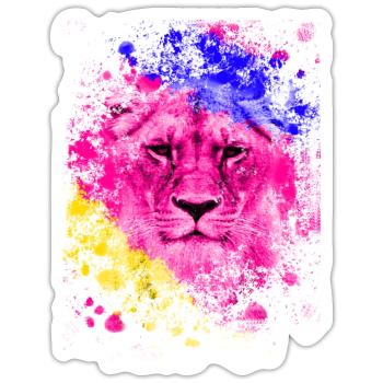 Lion art colorful lion head gift - Sticker size S (10 x 10 cm) - white matte - Front