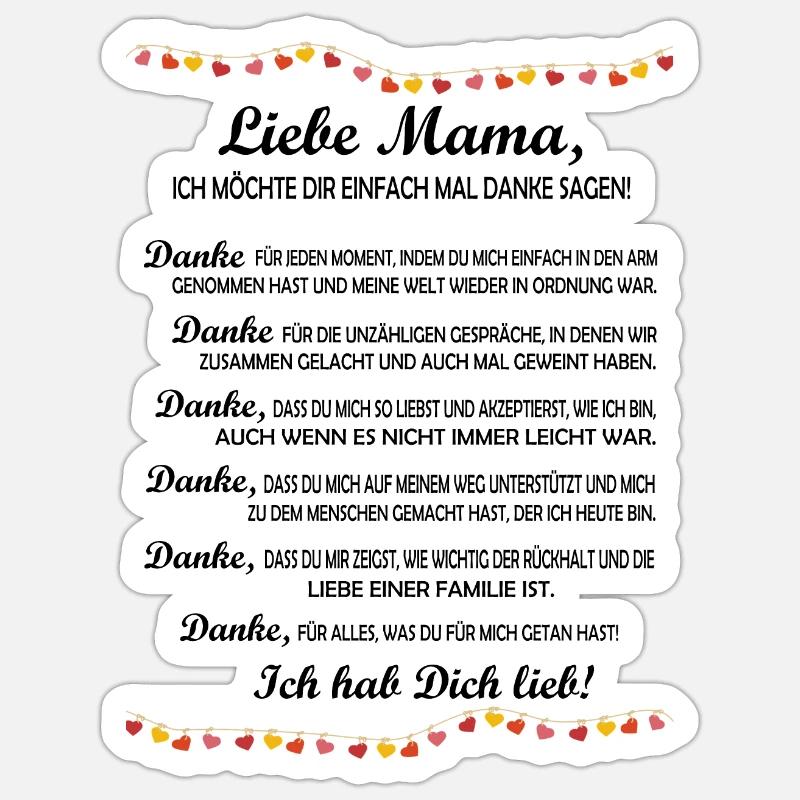 Liebe Mama ich möchte dir einfach mal Danke sagen! - Sticker Größe S (10 x 10 cm) - Mattweiß