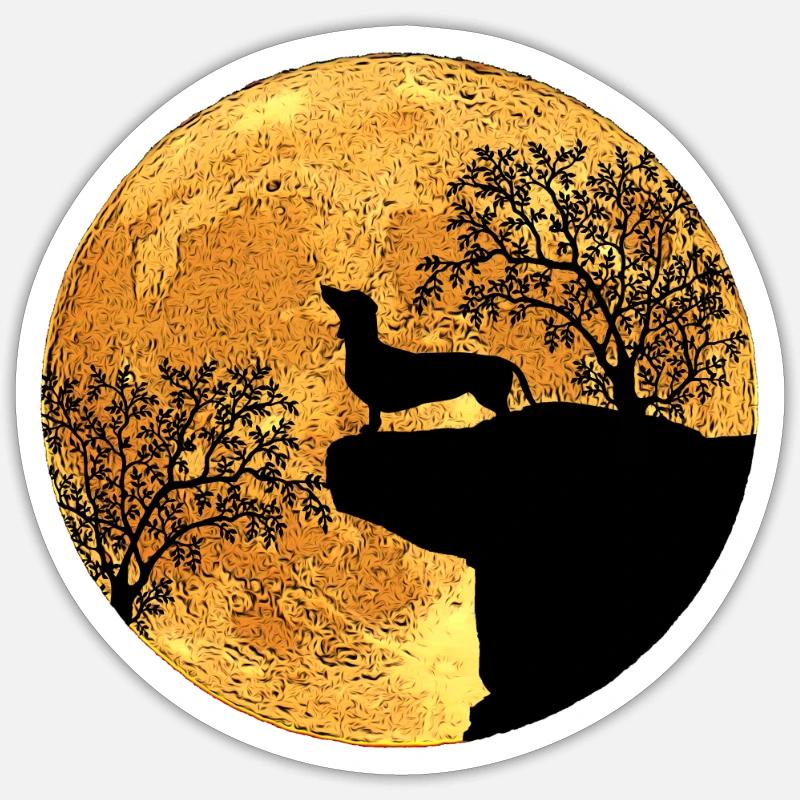 Teckel devant la lune - Sticker taille S (10 x 10 cm) - blanc mat