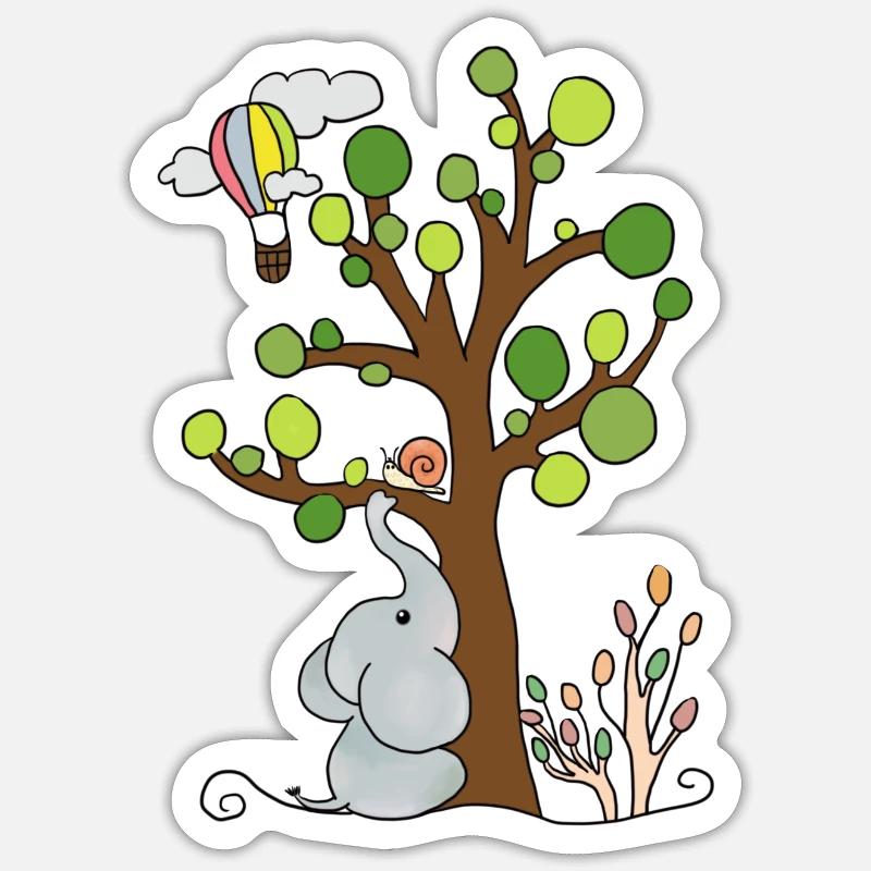 Éléphant sous l'arbre Sticker taille S (10 x 10 cm)