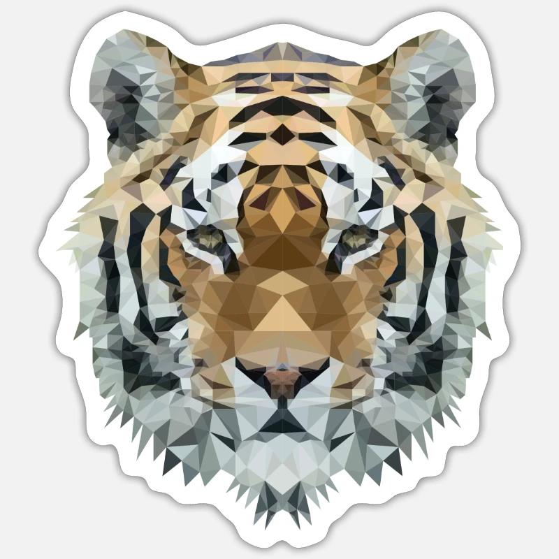 Tiger Polygon - Sticker Größe S (10 x 10 cm) - Mattweiß
