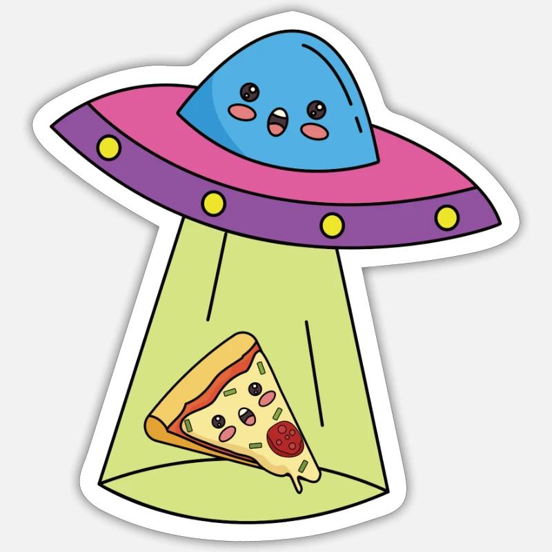 Ufo Pizza Comic Filles mignonnes mecs - Sticker taille S (10 x 10 cm) - blanc mat