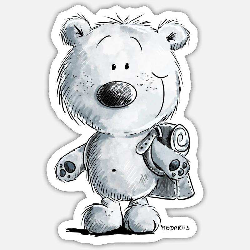 Schulkind Eisbär I Einschulung 1. Klasse Geschenk - Sticker Größe S (10 x 10 cm) - Mattweiß