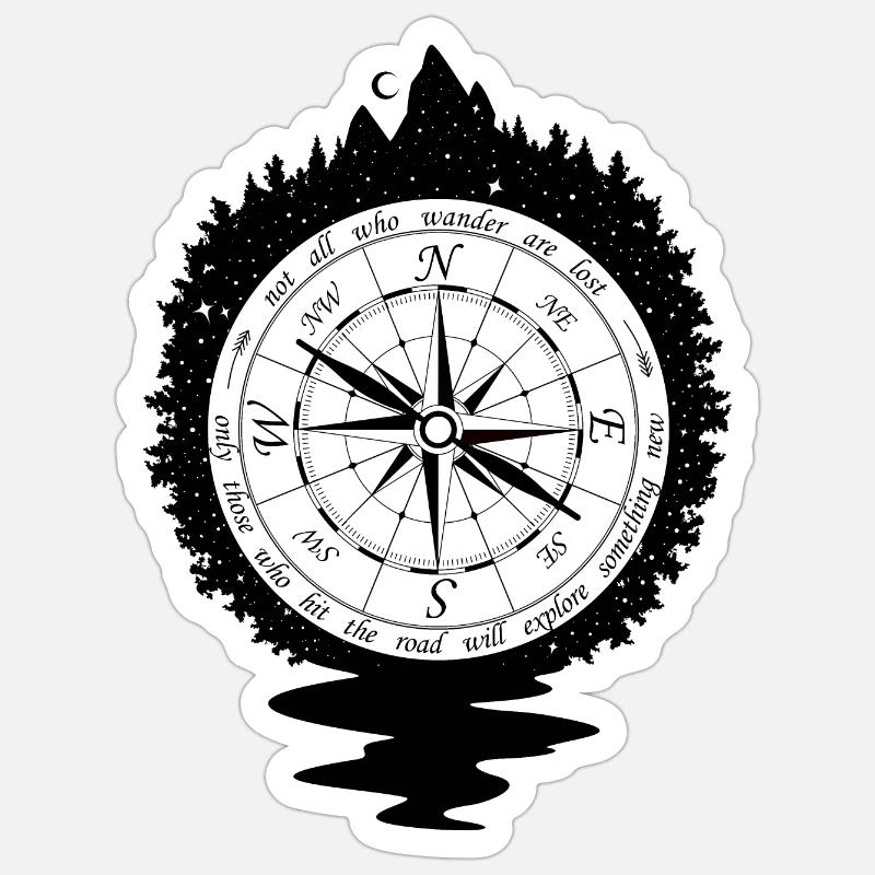 Compass not all who wander are lost - Sticker size S (10 x 10 cm) - white matte