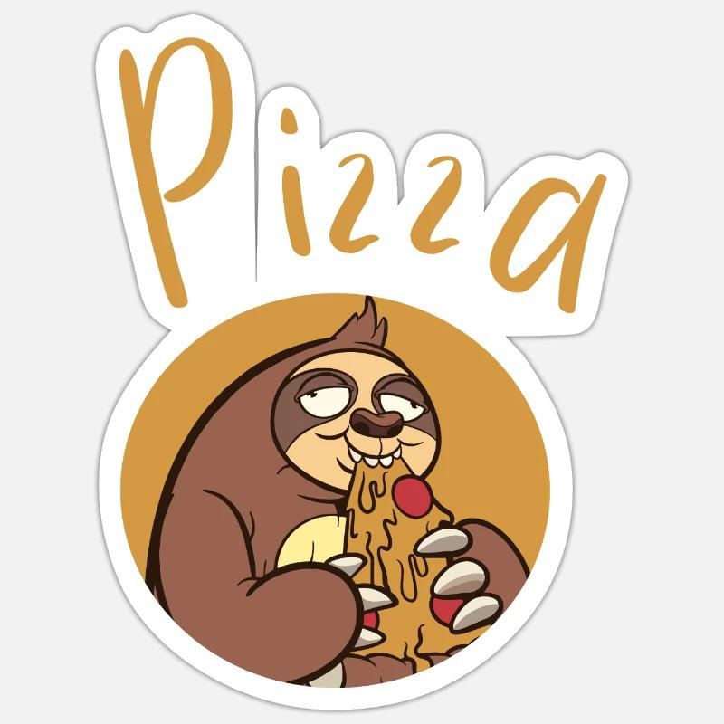 Fun sloth with pizza - Sticker size S (10 x 10 cm) - white matte