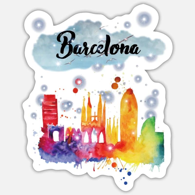 Barcelone, Barcelone. Barcelone ville - Sticker taille S (10 x 10 cm) - blanc mat