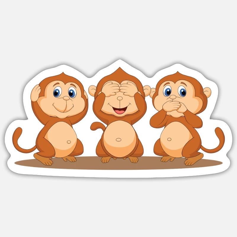 trois singes - Sticker taille S (10 x 10 cm) - blanc mat