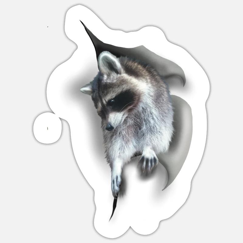 Ausbruchversuch eines Waschbären - Sticker Größe S (10 x 10 cm) - Mattweiß
