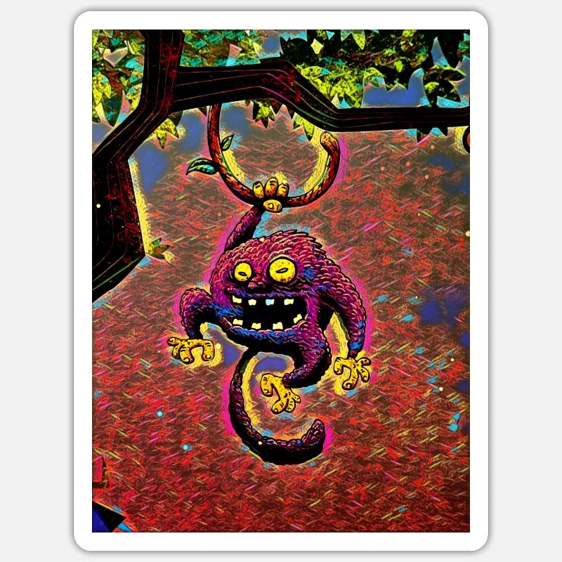 Purple monkey in a tree - Sticker size S (10 x 10 cm) - white matte