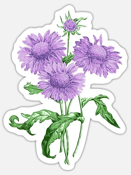 Sommerblume mit violetten Blüten - Sticker Größe S (10 x 10 cm) - Mattweiß