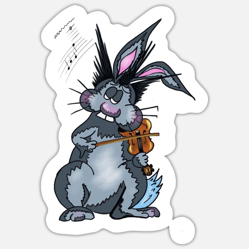 Violon lapin - Sticker taille S (10 x 10 cm) - blanc mat