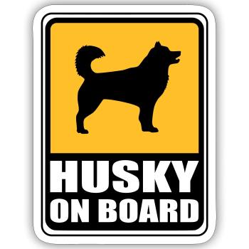 Sign - Schild - Husky on Board Musher-Shirts.de - Sticker Größe S (10 x 10 cm) - Mattweiß - Vorne