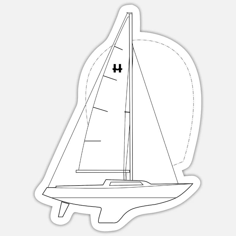 H-Boot Riss mit Spinnaker - Sticker Größe S (10 x 10 cm) - Mattweiß