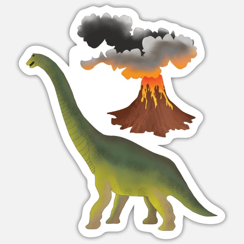 Dino et vulcain - Sticker taille S (10 x 10 cm) - blanc mat
