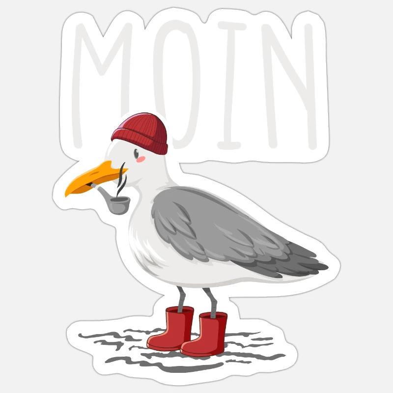 Moin Möwe Seemann - Sticker Größe S (10 x 10 cm) - Mattweiß
