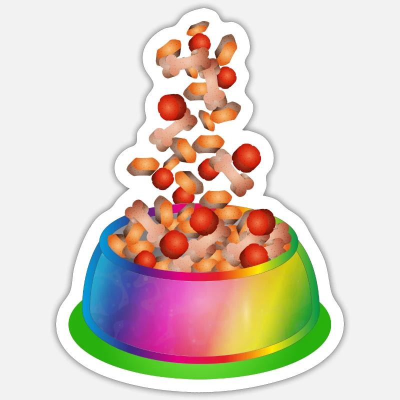 Hundenapf in Regenbogenfarben mit Hundefutter - Sticker Größe S (10 x 10 cm) - Mattweiß