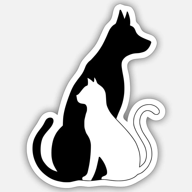chien chat silhouette - Sticker taille S (10 x 10 cm) - blanc mat