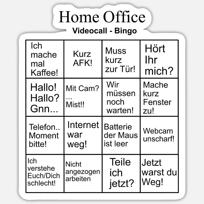 Bullshitbingo Homeoffice auf Mousepad oder T-Shirt Sticker Größe S (10 x 10 cm)