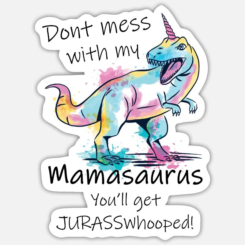 Mamasaurus ( Mamasaurus ) - Sticker taille S (10 x 10 cm) - blanc mat