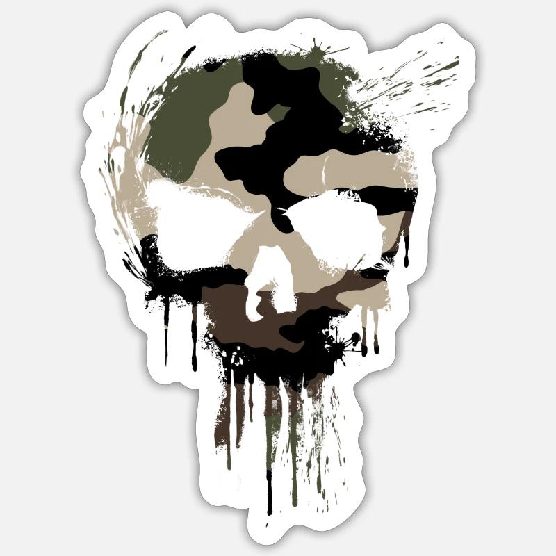 Skull Trash CAMO - Sticker taille S (10 x 10 cm) - blanc mat
