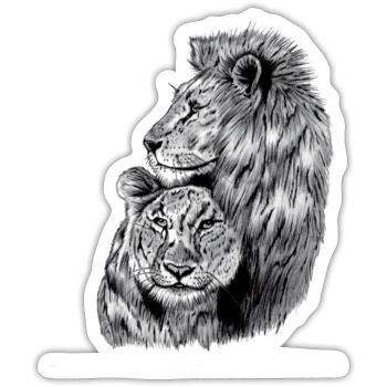 lion et lionne - Sticker taille S (10 x 10 cm) - blanc mat - Devant