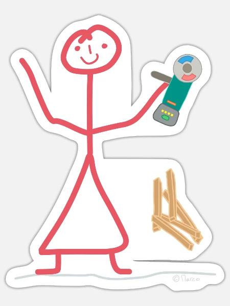 Strichmännchen Winkelschleifer Frau Strichfrau - Sticker Größe S (10 x 10 cm) - Mattweiß