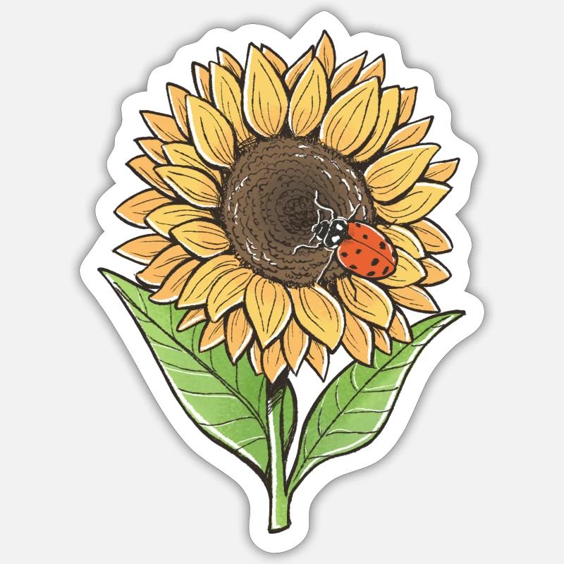 Sunflower and ladybug - Sticker size S (10 x 10 cm) - white matte