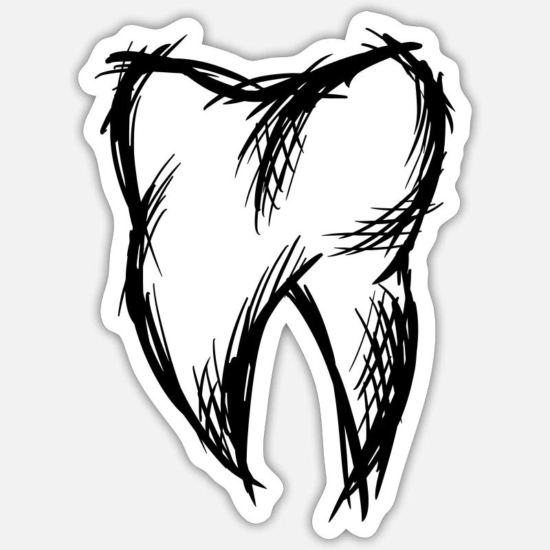 Dent, dessin, dessin à la main/peint à la main Sticker taille S (10 x 10 cm)