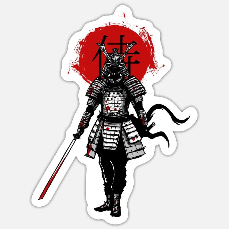 Samurai auf rotem Hintergrund Sticker Größe S (10 x 10 cm)