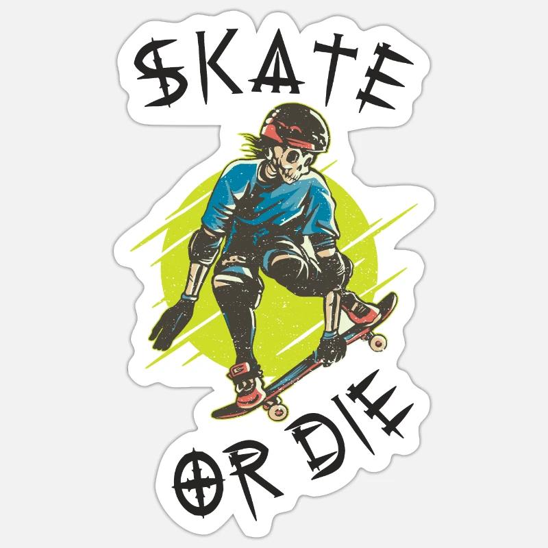 Skate oder stirb Skelett Skateboarder Sticker Größe S (10 x 10 cm)