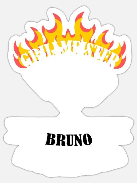 Grillmeister Bruno lustiger Spruch Vorname - Sticker Größe S (10 x 10 cm) - Mattweiß
