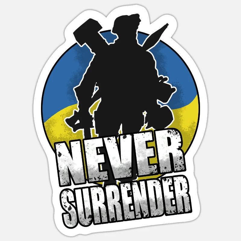 Ukraine - Never Surrender - Sticker Größe S (10 x 10 cm) - Mattweiß