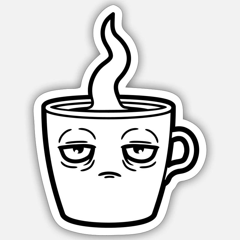 Tired coffee cup face - Sticker size S (10 x 10 cm) - white matte
