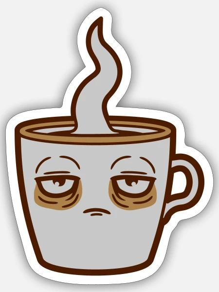 Gesicht müde Kaffeetasse - Sticker Größe S (10 x 10 cm) - Mattweiß