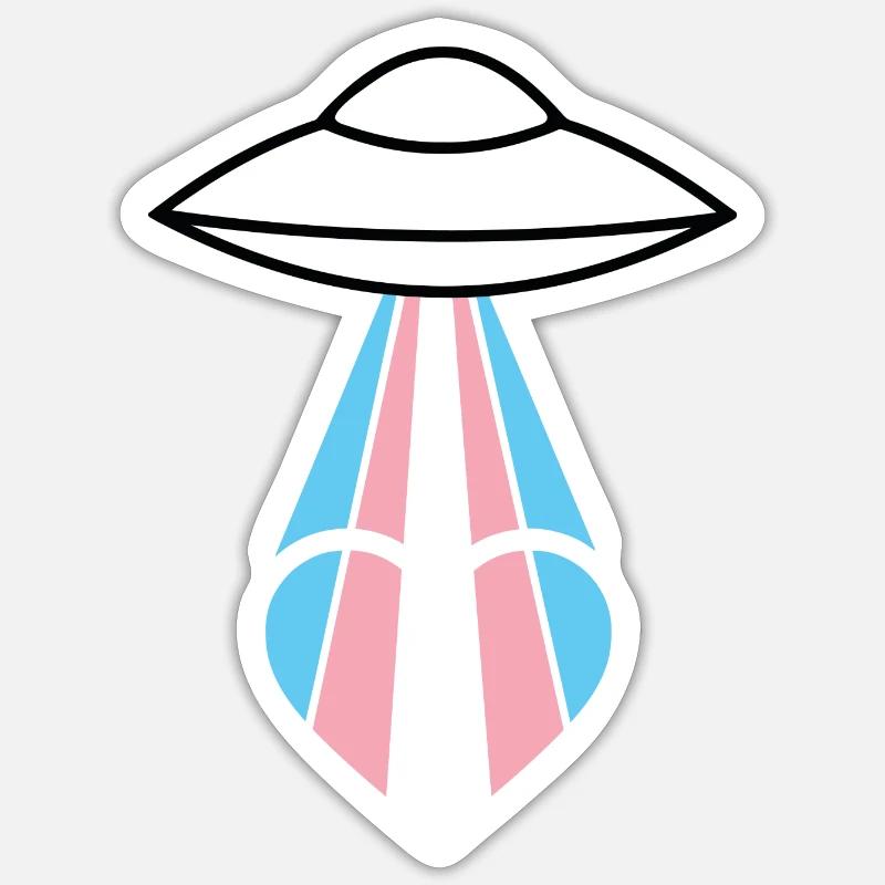 Trans Pride Ufo - Sticker Größe S (10 x 10 cm) - Mattweiß