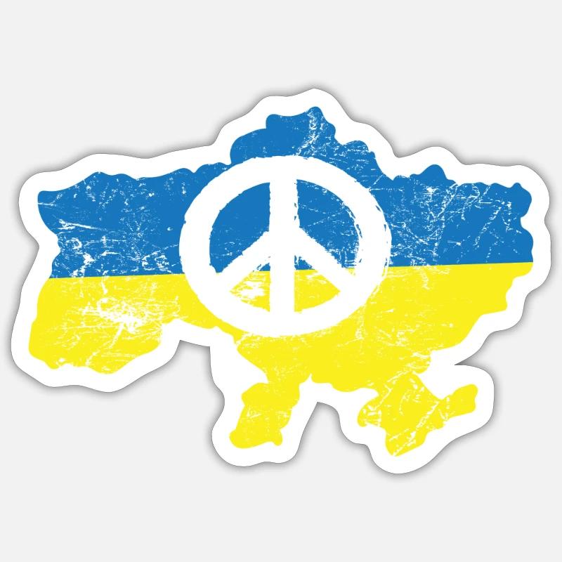 Signe de paix devant le drapeau ukrainien Sticker taille S (10 x 10 cm)